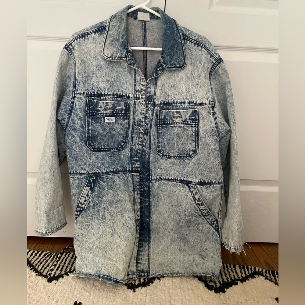 Women's vintage pulse acid Wash Light Blue denim chore jacket